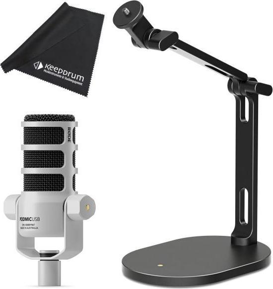 Podmic USB Weiss USB-C zu USB-C Kabel 3m Schaumstoff-Popschutz DS-2 Tisch-Stativ keepdrum Mikrofasertuch