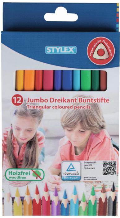 Produktbild Stylex Jumbo Buntstifte Dreikant 12Stück holzfrei (multicolour, 12 x)
