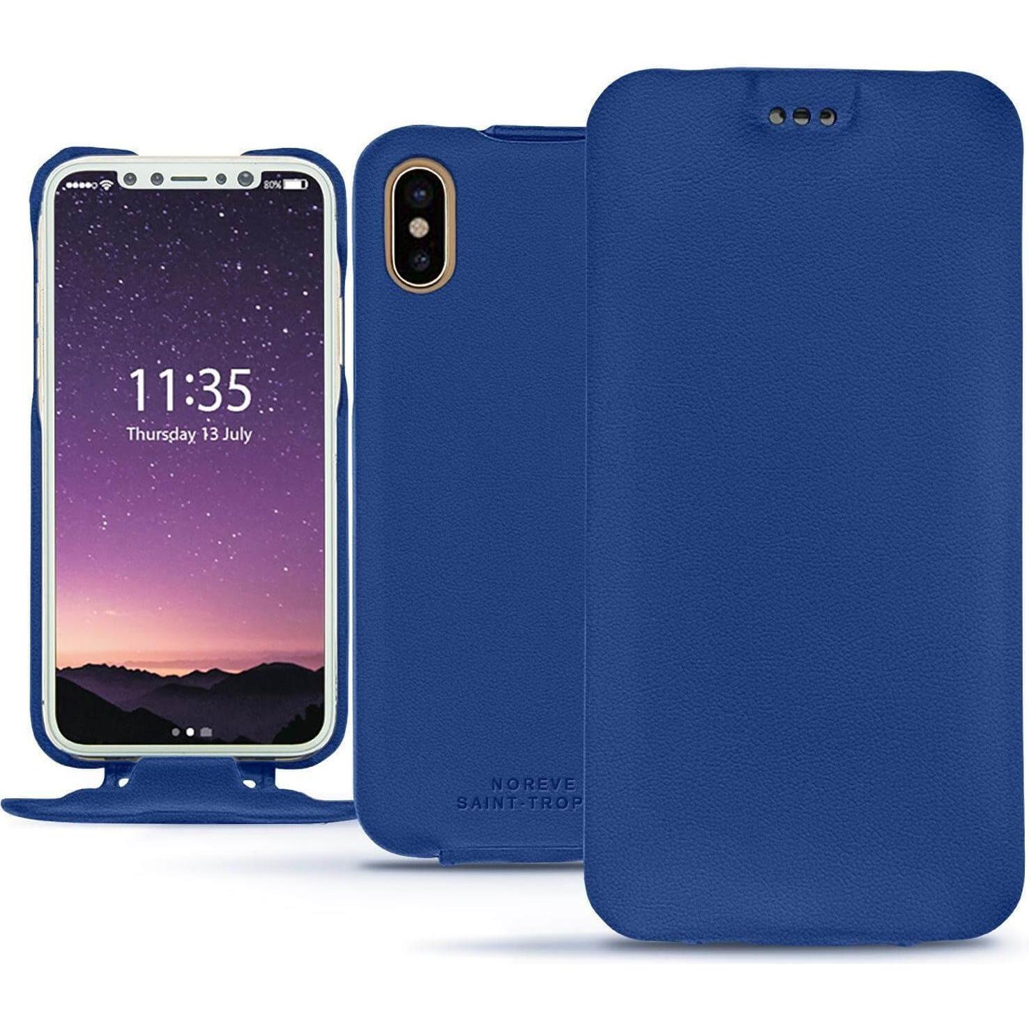 Noreve Lederschutzhülle vertikal (Apple iPhone XS), Smartphone Hülle, Blau