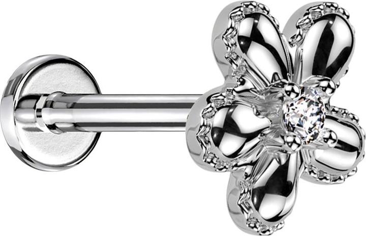 Image du produit Star Piercing Micro Threadless Labret silber Blume gepunktet silber ein Kristall silber (Laiton, Acier chirurgical 316L)