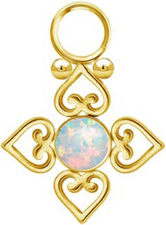 Immagine prodotto Star Piercing Anhänger vergoldet Opal weiss vier filigrane Herzen (senza ottone, Acciaio chirurgico 316L)