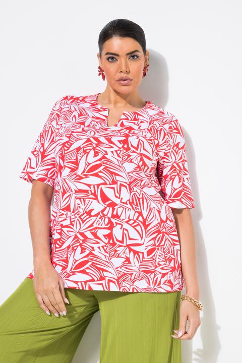 Immagine prodotto Ulla Popken T-shirt dal taglio svasato con foglie, scollo a tunica e mezze maniche (42, 44)