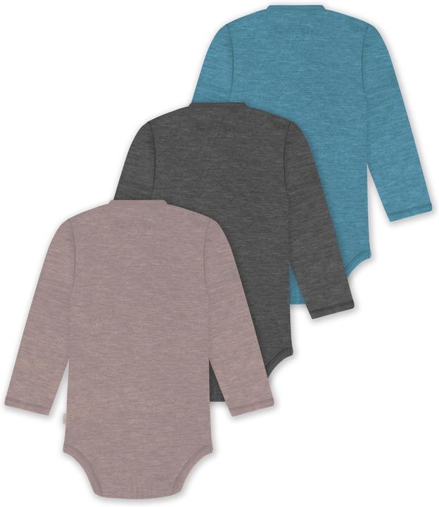 Actual product image Normani Set of 3 baby body wrap long sleeve toddler bodysuit made from merino wool - 9357 (80)