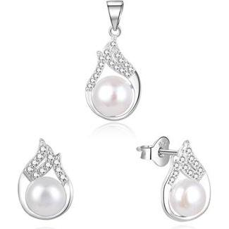 Beneto, Schmuck Set, Elegantes Silberschmuckset mit echten Perlen AGSET220PL (Anhänger, Ohrringe)