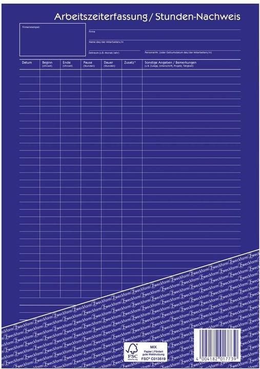 Actual product image Avery Purpose Form Time Sheet Form 1773-5 DIN A4 (40x)