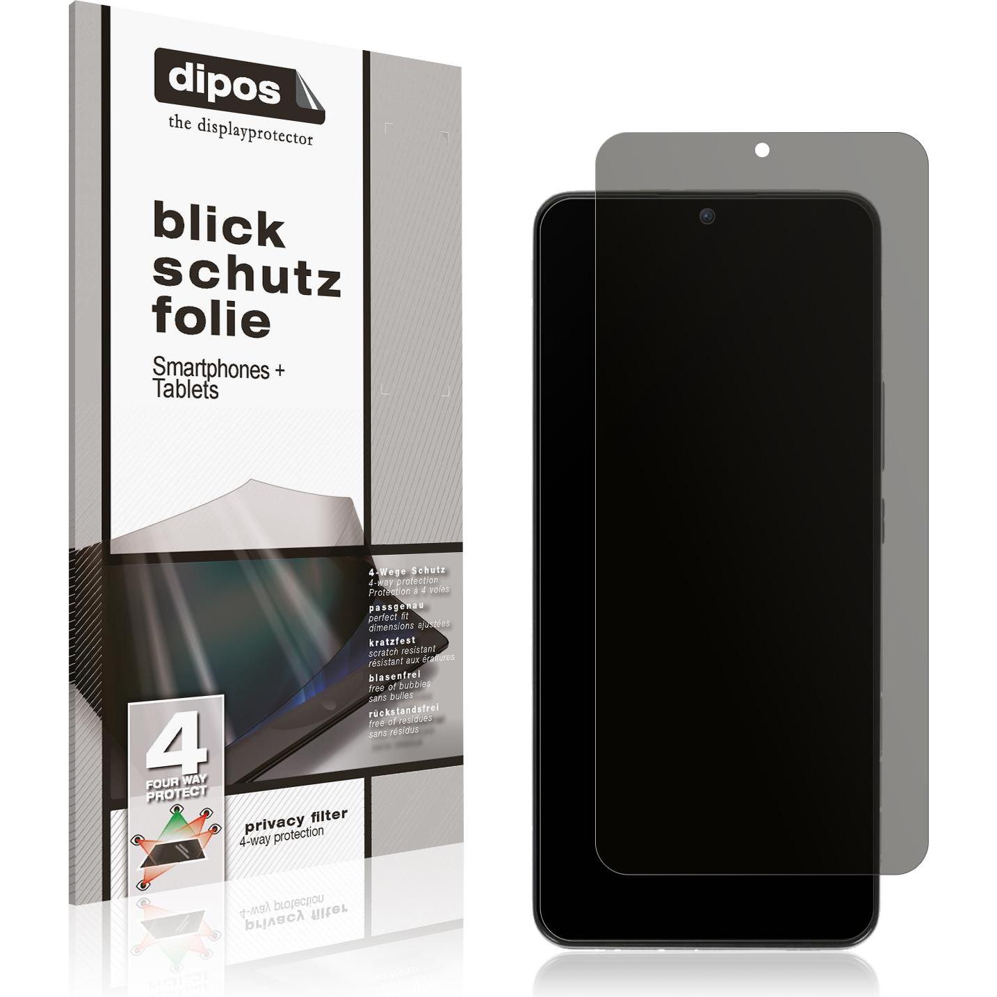 Dipos Blickschutzfolie 4-Way Privacy (1 Stück, Xiaomi 12T Pro), Smartphone Schutzfolie, Transparent