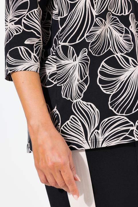 Image du produit Ulla Popken T-shirt avec imprimé à fleurs, col tunisien et manches 3/4 (46, 48)