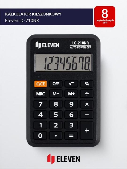 Image du produit Eleven Smart device pocket calculator LC210NR black (Cellules solaires, Piles)