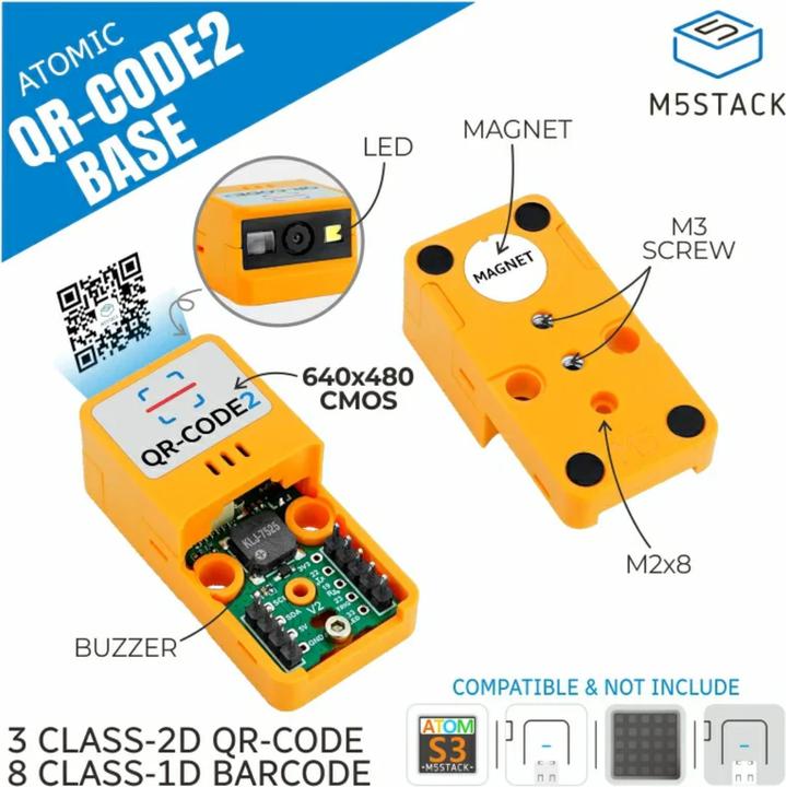 Actual product image M5Stack Atomic Barcode/QR-Code Scanner 2 Base