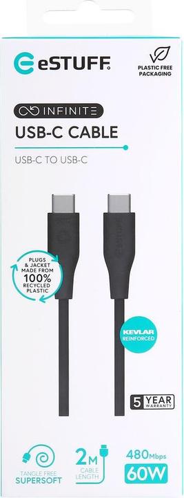 Produktbild eSTUFF INFINITE (GRS) USB-C to USB-C (2 m, USB 2.0, 60 W)