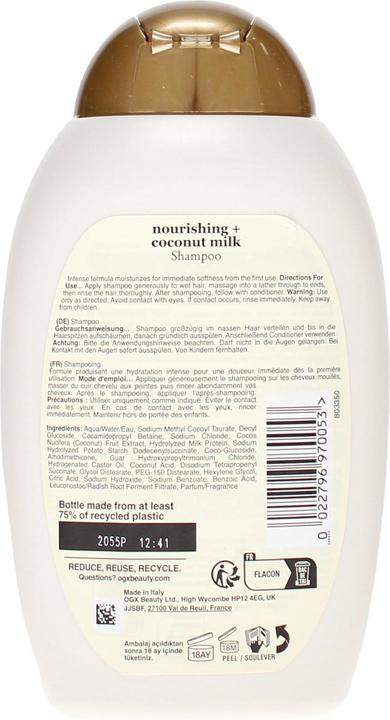 Actual product image Ogx ORGANIX Coconut Milk Shampoo 385ml (Liquid shampoo, 385 ml)
