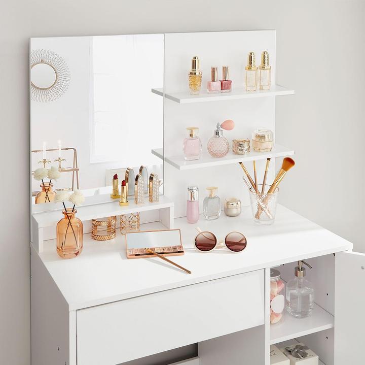 Actual product image Vasagle White rectangular dressing table, white side frame, 80.0 cm 132.0 cm (80 x 40 x 132 cm)
