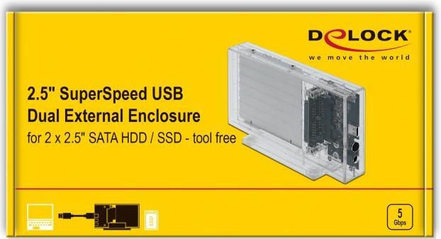 Productafbeelding Delock Externe dubbele behuizing voor 2 x 2,5" SATA HDD / SSD met USB Type-C (2.5")