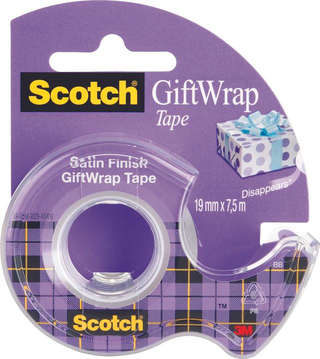Produktbild 3M Gift wrap klebeband, zum verpacken von geschenken, auf einem spender, 19mm, 7,5m, transparent (19 mm)