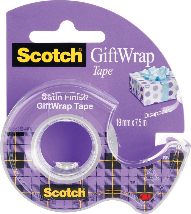 Immagine prodotto 3M Nastro adesivo per pacchi regalo, per confezionare regali, su dispenser, 19 mm, 7,5 m, trasparente (19 mm)