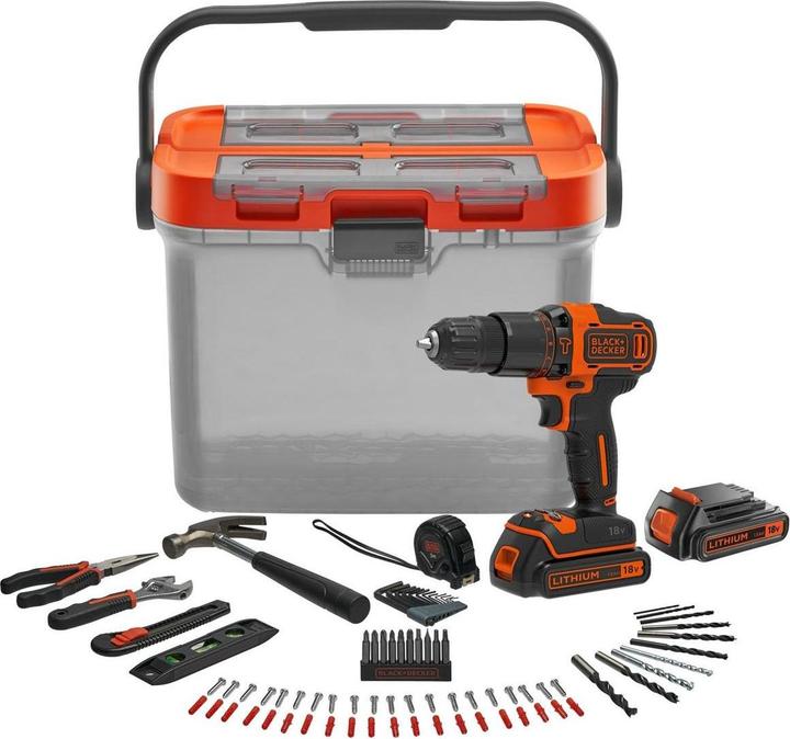 Produktbild Black & Decker 18V HD 2x1.5Ah 400mA 78 Accs Tra Box (Bohrschrauber)