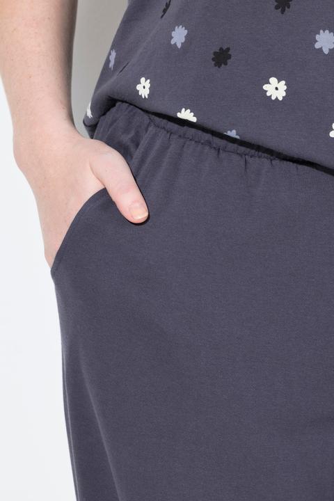 Image du produit Ulla Popken Pyjama 2 pièces, pantalon + haut à fleurs avec broderie, décolleté rond et manches courtes (62)