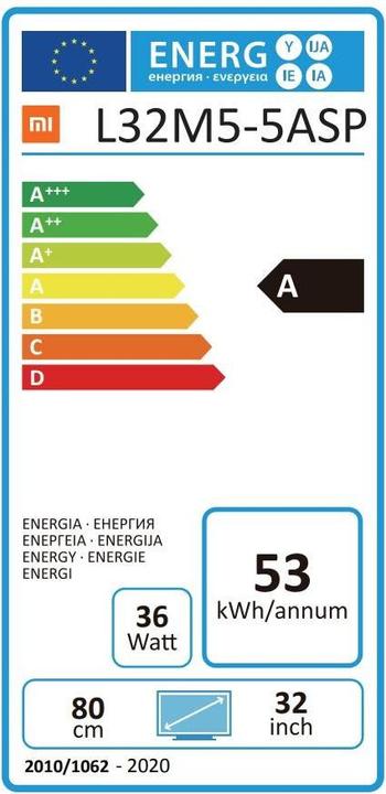 Energy Label Xiaomi L32M5-5ASP (32", M5, LCD, HD, 2019)