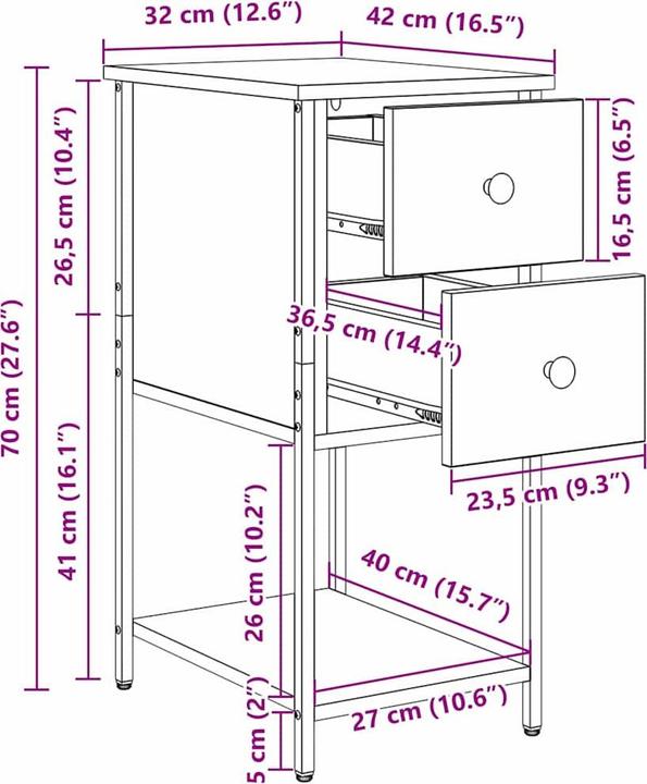Image du produit vidaXL Table de chevet (32 x 42 x 70 cm)