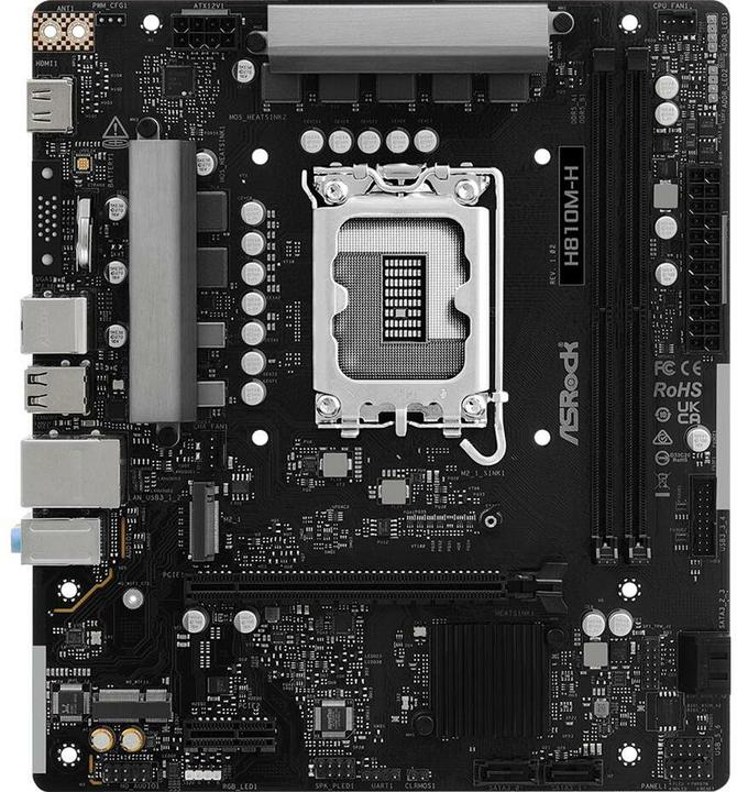 Productafbeelding AsRock H810M-H Dimms 4STATA3 USB3.2 GB-LAN - DDR5 - Gigabit-LAN (LGA 1851, Intel H810, mATX)