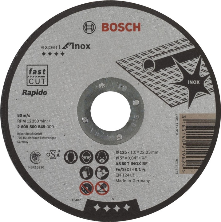 Immagine prodotto Bosch Professional Zubehör Disco da taglio PRO per acciaio inox e metallo, 125 x 1 x 22,23 mm