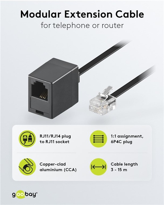 Produktbild Goobay Modularverlängerungskabel, Schwarz, 10 m