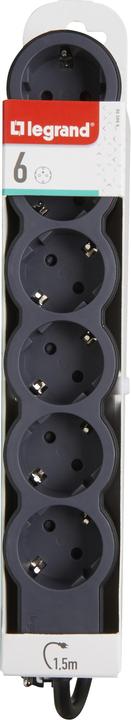 Actual product image Legrand Flat socket strip 6x socket, 1.5 metre cable Black 694558 (6 x, CEE 7/3, CEE, 1.50 m)
