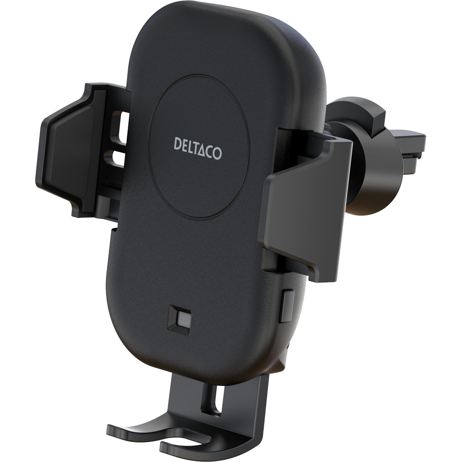 Deltaco Wireless car charger 15 W automatic open and close dual mounts black, Adattatore per auto, Nero
