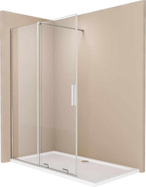 Actual product image Emke Walk-In Shower Screen for Bathtub 120x195cm, 2-Panel Foldable Glass Screen, Chrome (140 cm, 120 cm, 195 cm)