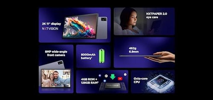 Productafbeelding TCL TABLET NXTPAPER 11 4GB 128GB DONKERGRIJS (Alleen WLAN, 10.95", 128 GB, Donkergrijs)