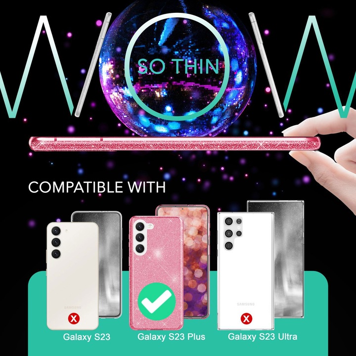 Produktbild Nalia Glitzer Silikon Hülle mit 2x Displayschutz (Samsung Galaxy S23+)