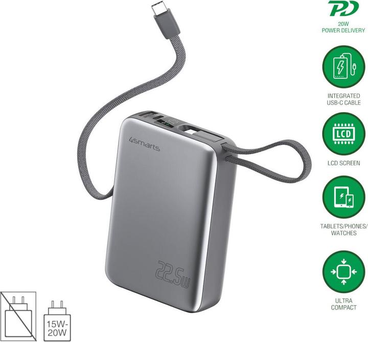 Actual product image 4smarts Powerbank Pocket Dual Cord (20000 mAh, 22.50 W, 77 Wh)