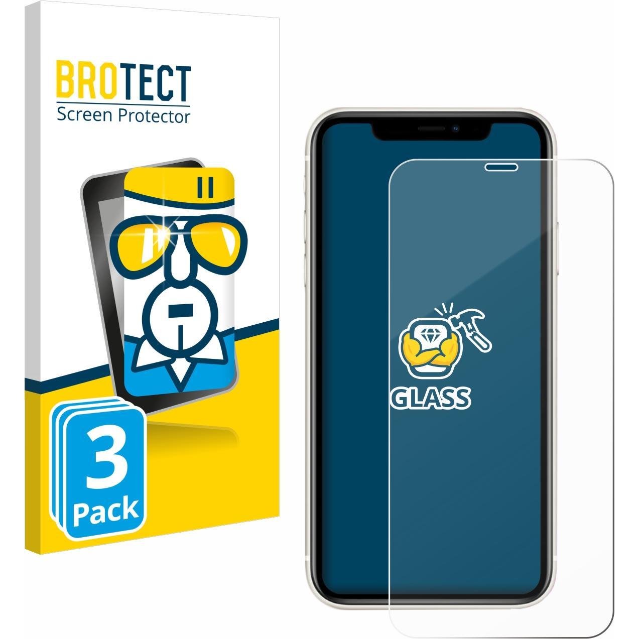 BROTECT Panzerglas Hartglas Displayschutz (3 Stück, Apple iPhone 11), Smartphone Schutzfolie, Transparent
