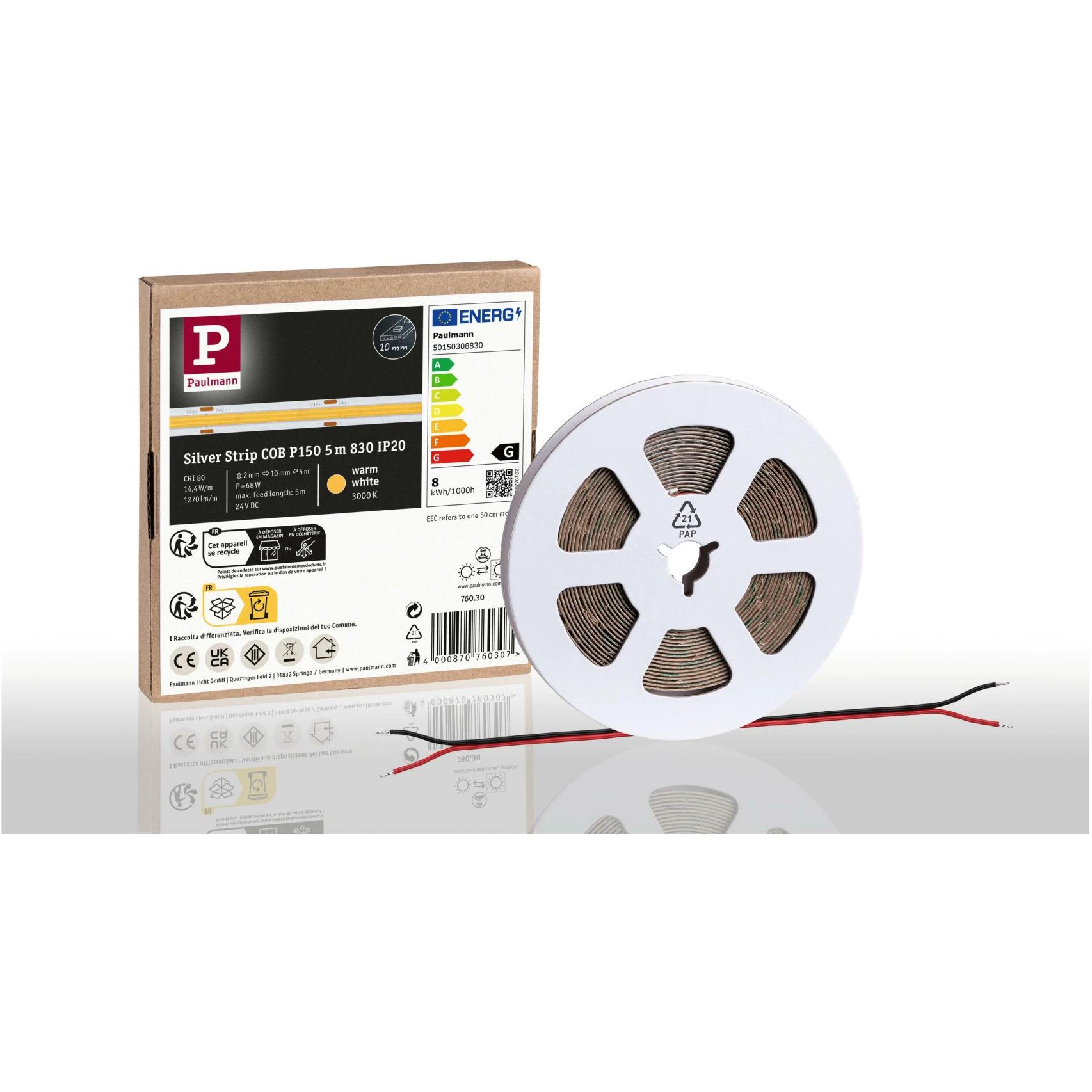 Paulmann, LED Streifen, Pro Strip Silver P150 COB (Warmweiss, 500 cm, Indoor)