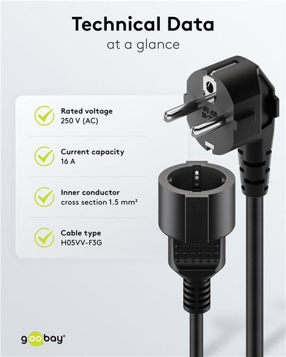 Actual product image Goobay power supply extension cable (3 m, CEE 7/4, CEE 7/7)