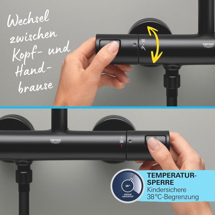 Actual product image Grohe Vitalio Comfort 250 Duschsystem mit Thermostatbatterie, eckig, variable Bohrlöcher, wassersparend, m