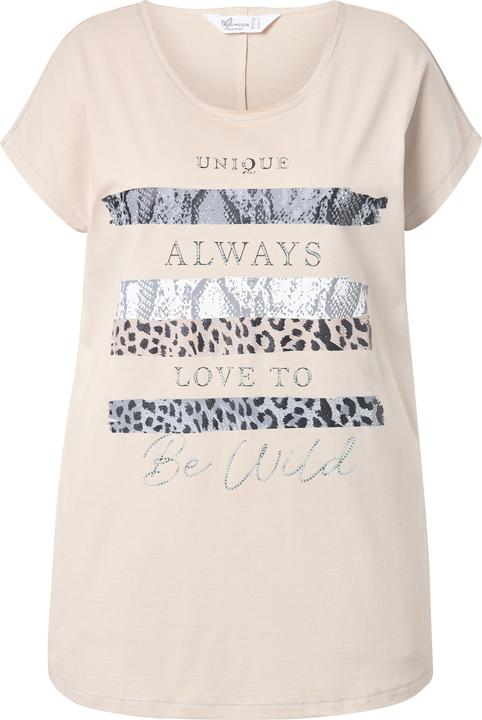 Miamoda T-Shirt, Streifen, Schriftzug, Glitzersteinchen (44)