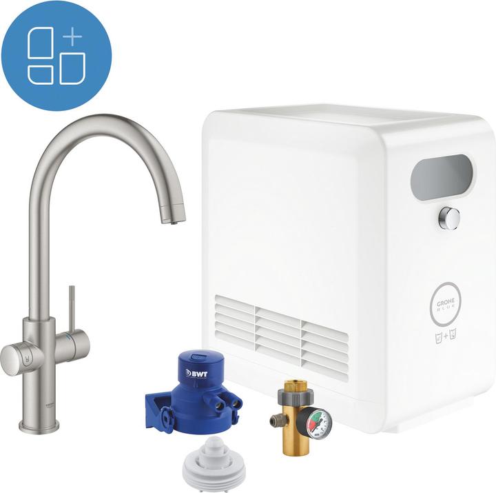 Actual product image Grohe Kitchen tap with filter function Blue supersteel matt 31323