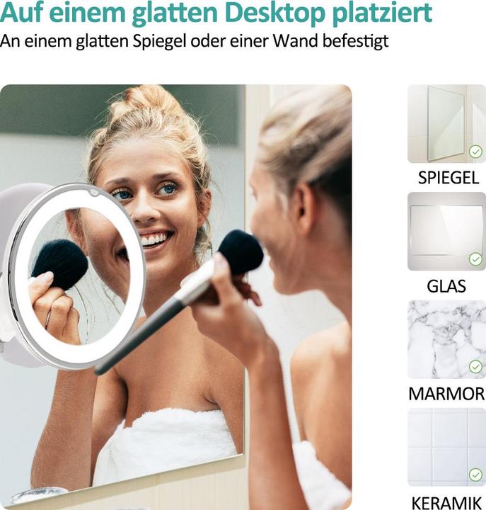 Actual product image Emke Kosmetikspiegel Mit Beleuchtung 5x VergrössErung, Starker Saugnapf, Blendfreier Led Licht, 175mm