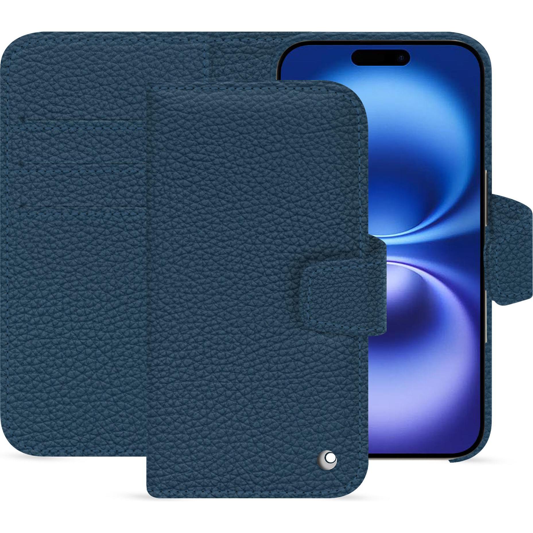 Noreve Lederschutzhülle Apple iPhone 16 (Apple iPhone 16), Smartphone Hülle, Blau