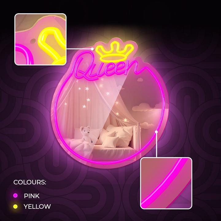 Productafbeelding Forever Light Neon MIRROR LED QUEEN warm wit roze FMNE04