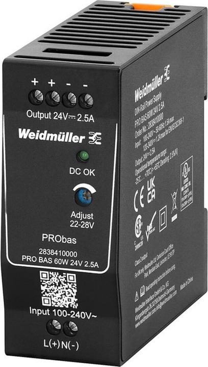 Image du produit Weidmüller Alimentation sur rail DIN PRO BAS, 60 W, 24 V