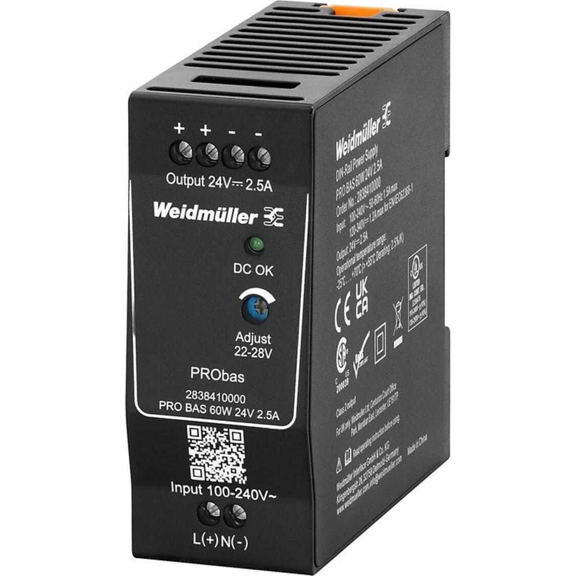 Weidmüller, Spannungswandler, DIN-Schienennetzgerät PRO BAS, 60 W, 24 V
