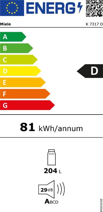 Label énergétique Miele Réfrigérateur K 7317 D (204 l)