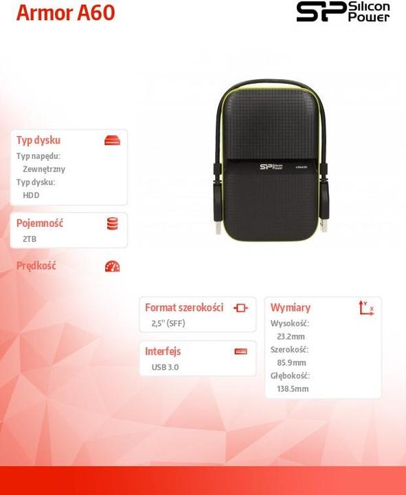 Productafbeelding Silicon Power Armor A60 2TB USB 3.0 2.5 SP020TBPHDA60S (2 TB)