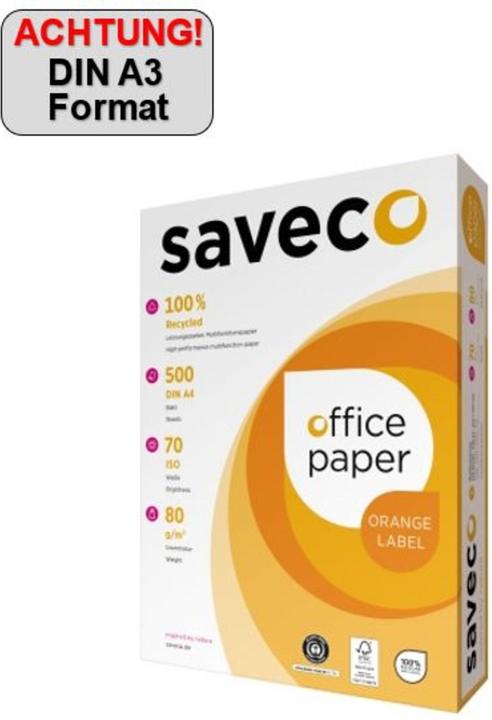 Image du produit Saveco Papier à copier blanc A3 80g ISO 70 Papier recyclé Orange 500Fl./Pack (A3, 500 feuilles, 80 g/m²)