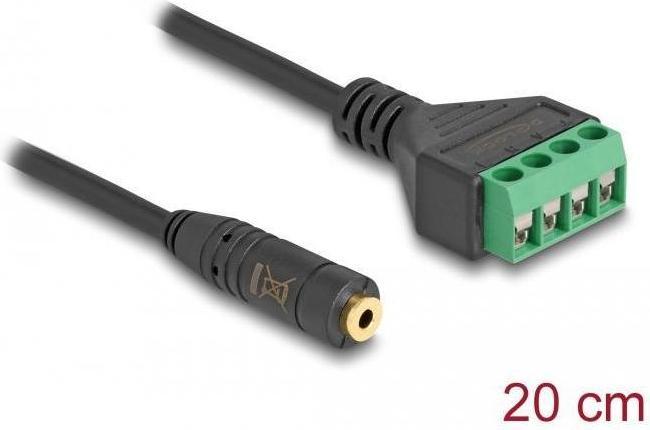 Actual product image Delock Cable jack socket 2.5 mm 4 pin to terminal block adapter 20 cm (Angle adapter, Jack adapter)