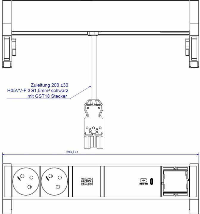 Productafbeelding Bachmann Bureau 2 - 2 stopcontacten - Binnen - Type E - Zwart - Wit - 1 eenheid (eenheden) (2 x, CEE 7/5, 0.20 m)