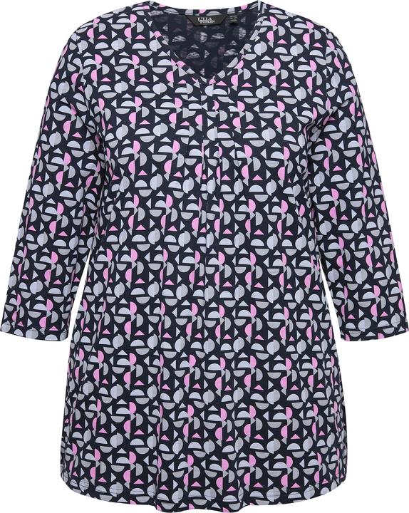 Image du produit Ulla Popken T-shirt avec plis fantaisie. Col en V et manches 3/4, coupe évasée. (62)