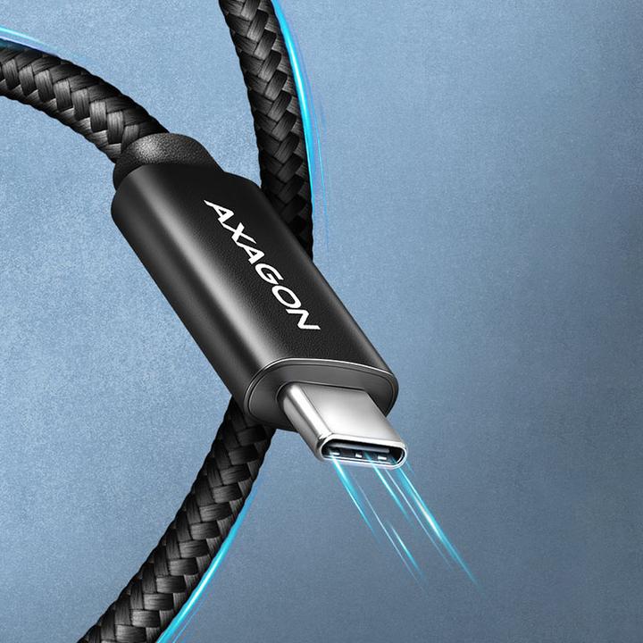 Actual product image Axagon BUCM4X-CM10AB Cable USB-C - USB-C, USB4 Gen 3x2 1m, PD 240W, 8K HD, ALU, oplot Czarny (1 m, USB 3.2 Gen 2x2, 240 W)